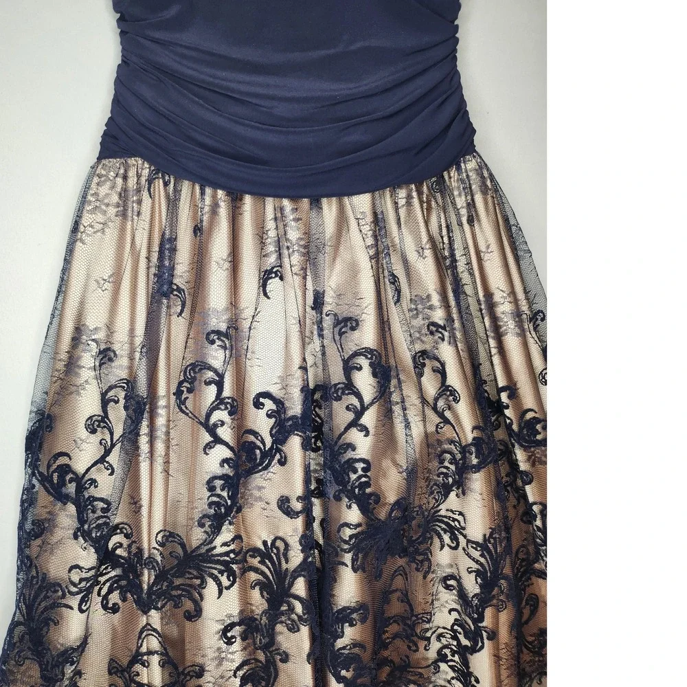 J.R. Nites by Carol‎ Lin Fit & Flare Royal Blue / Champagne Lace Skirt Dress 6 - Picture 5 of 11
